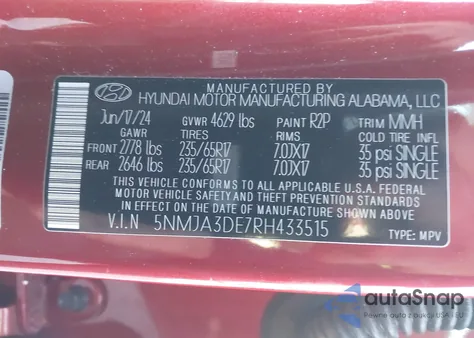 2024 Hyundai Tucson Se из США, поврежденный, VIN 5NMJA3DE7RH433515